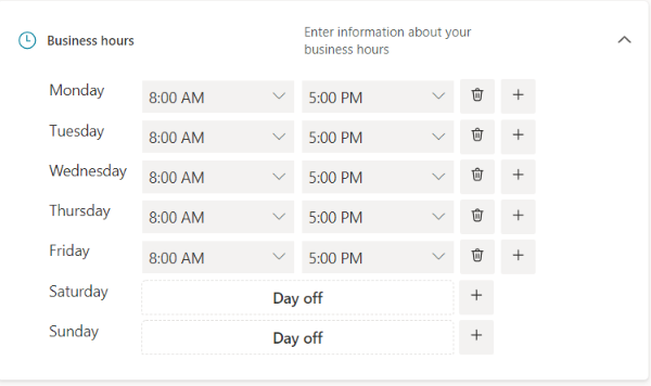 Setting Business hours in Microsoft Bookings