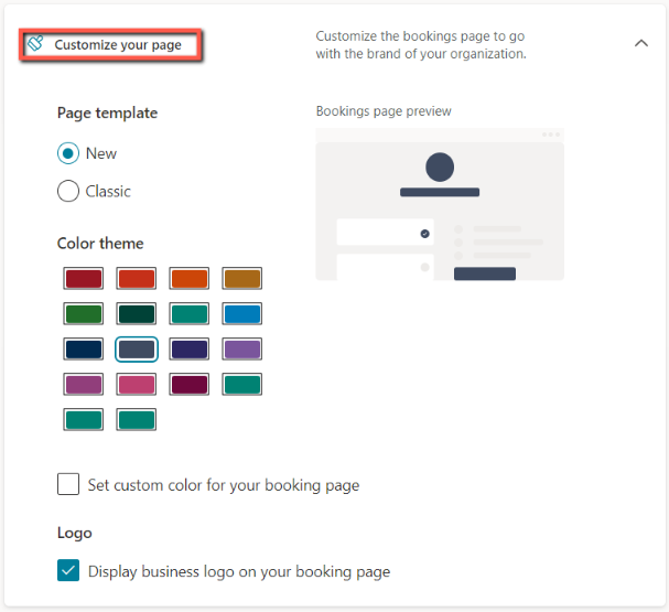 Customizing Page - Microsoft Bookings