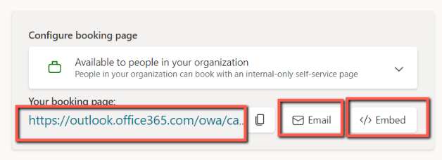 Embedding link for publishing booking page in Microsoft Bookings